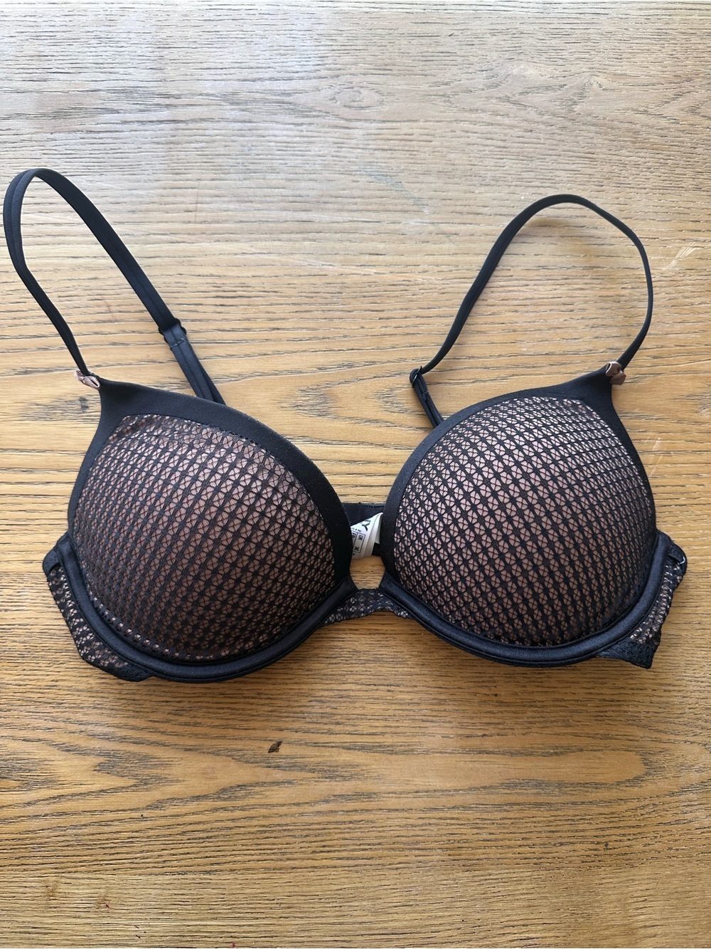 DKNY Black Mesh-Lace Topped Push-Up Bra